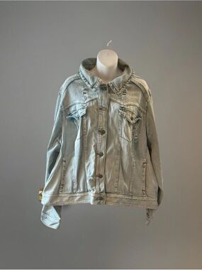 Light Wash Distressed Denim Jacket 3X